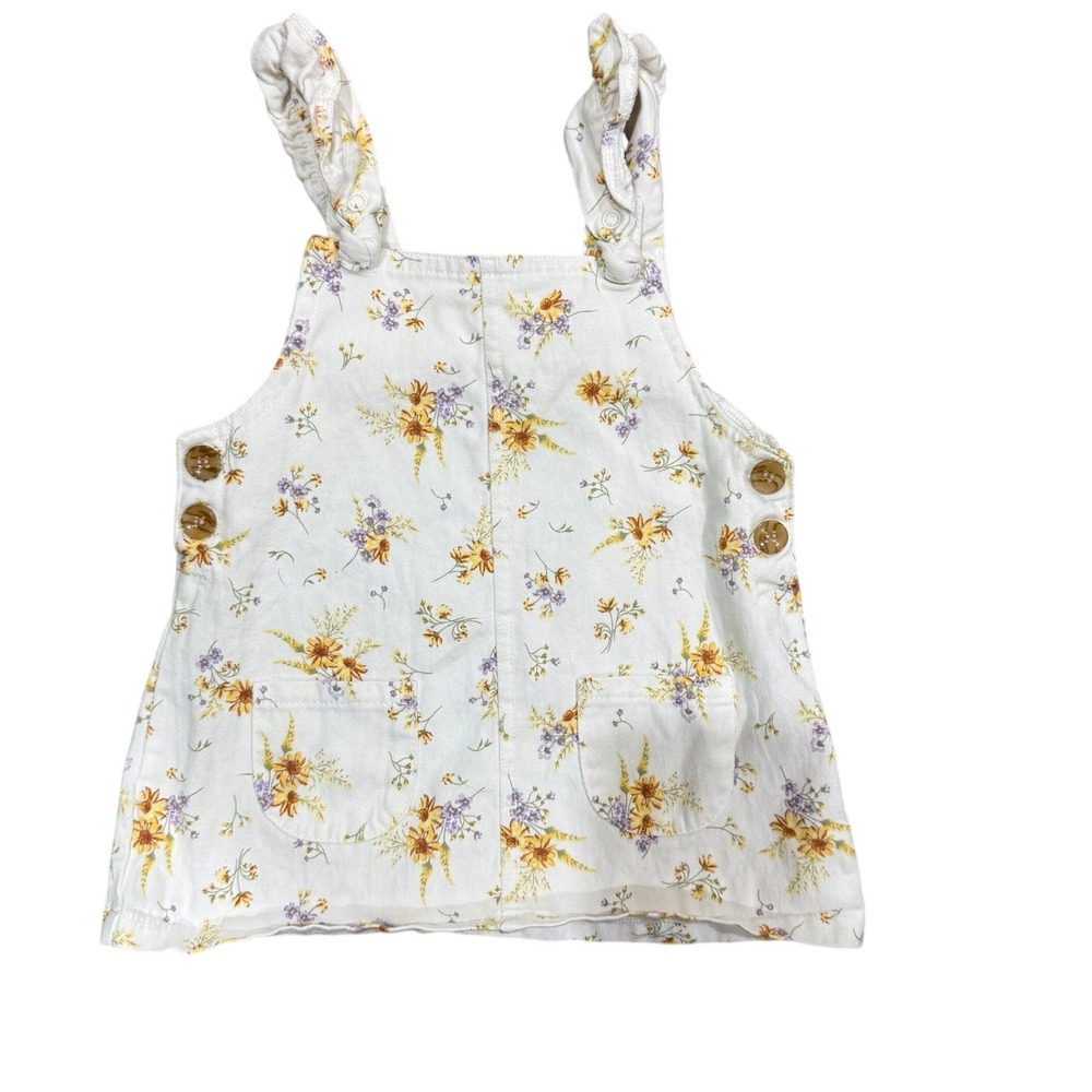 Nicole Miller New York Kids Floral Corduroy Jumper Dress Cream Yellow 18M
